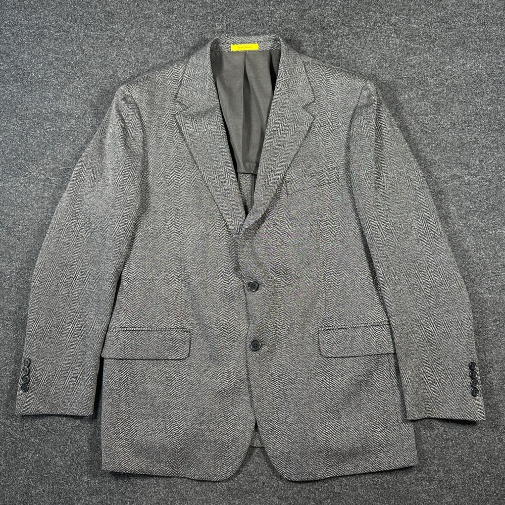Hickey Freeman Blazer Men 44 R Gray Black Herringbone Viscose Jacket Sport Coat